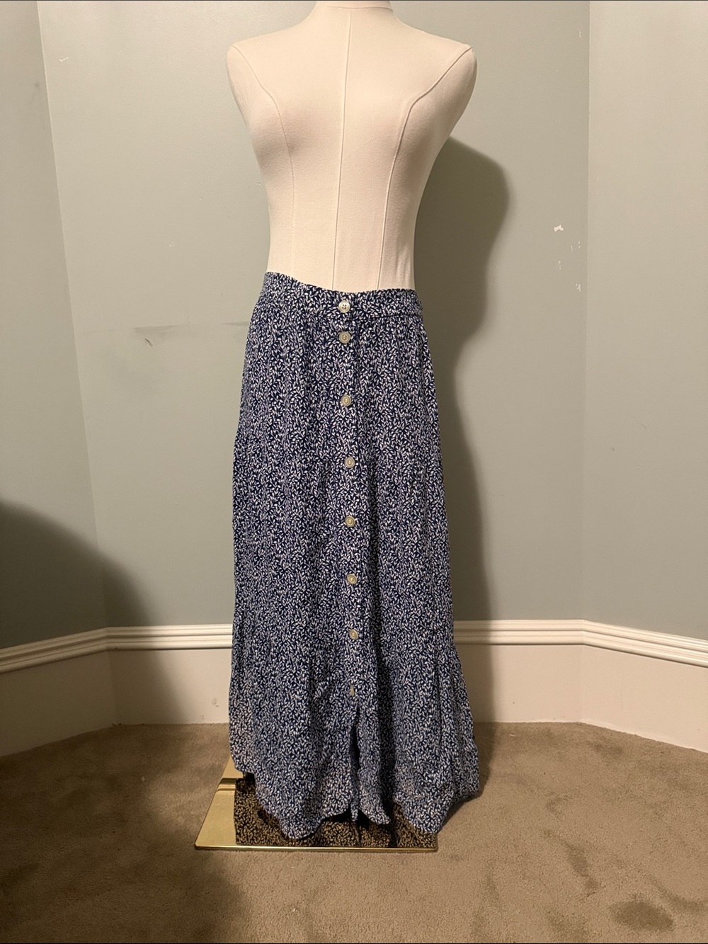 Talbots Blue Floral Button-Front Maxi Skirt